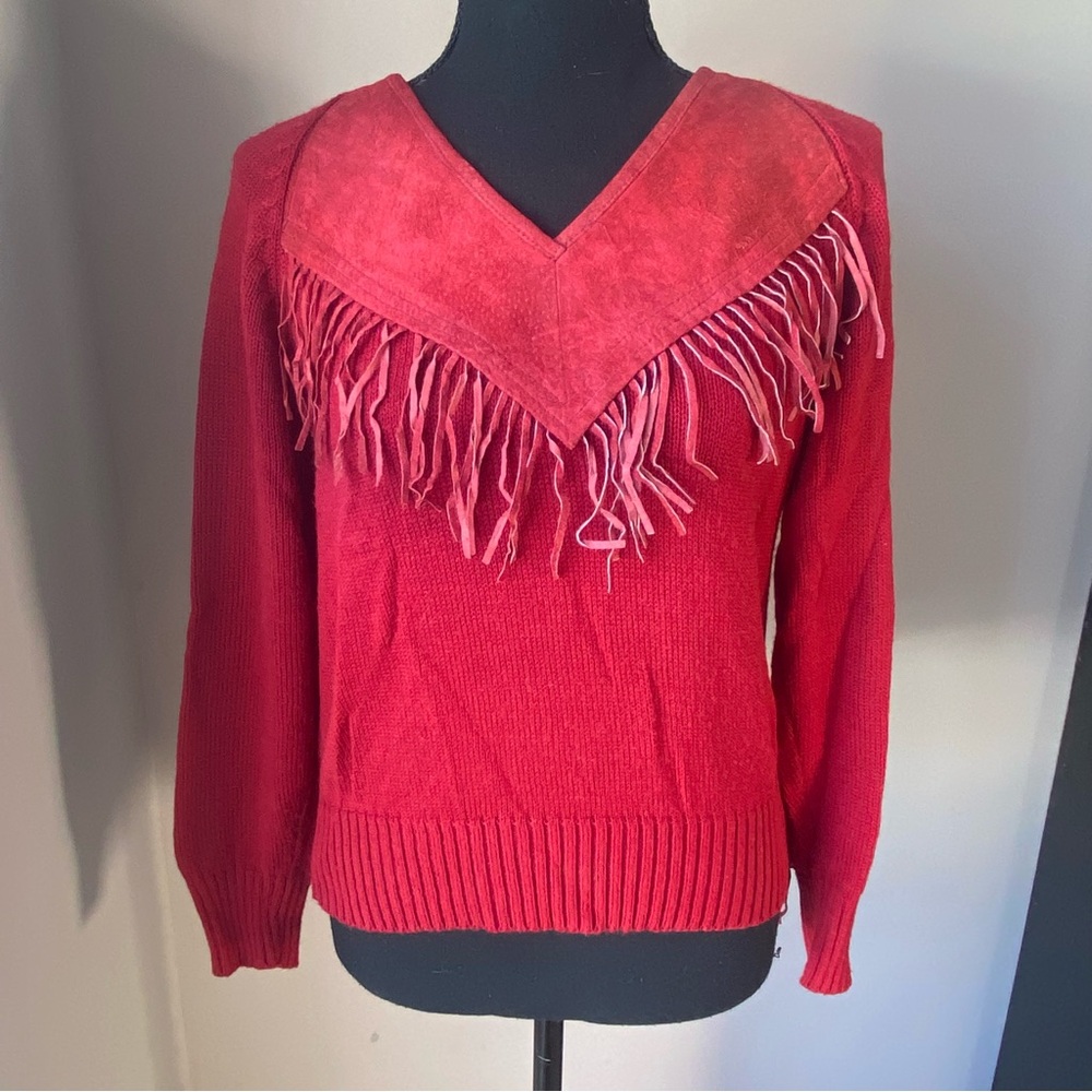 Vintage Miller Outerwear Medium Red pig suede leather fringe sweater